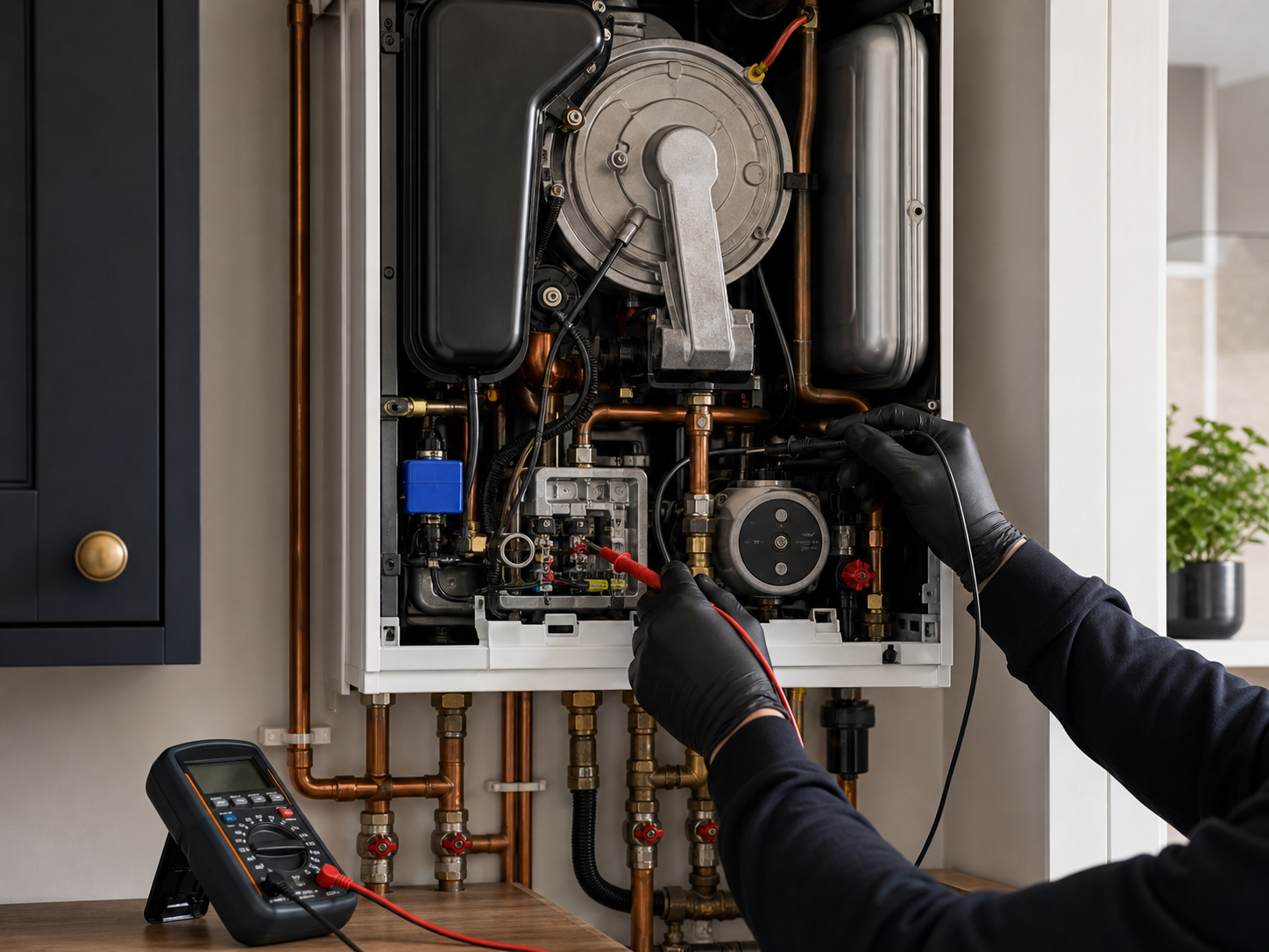 Domestic boiler fault finding with the case removed